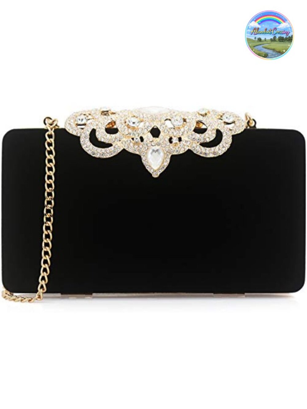 Rhinestone Crystal Crown Clutch Faux Suede Evening Bag Formal Party Purse